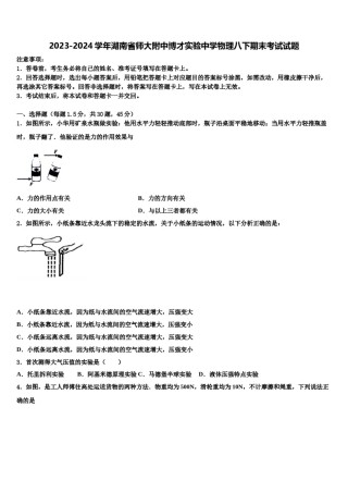 2023-2024学年湖南省师大附中博才实验中学物理八下期末考试试题含解析.doc