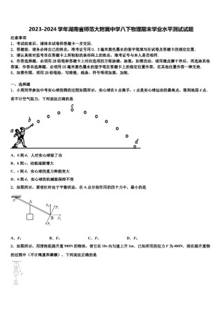 2023-2024学年湖南省师范大附属中学八下物理期末学业水平测试试题含解析.doc