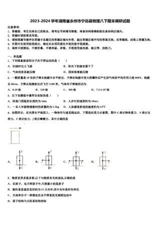 2023-2024学年湖南省永州市宁远县物理八下期末调研试题含解析.doc