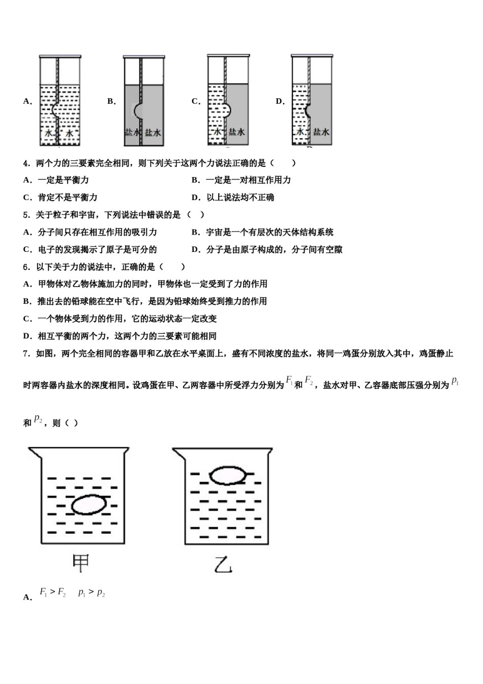 2023-2024学年湖南省耒阳市冠湘学校物理八下期末综合测试试题含解析.doc_第2页
