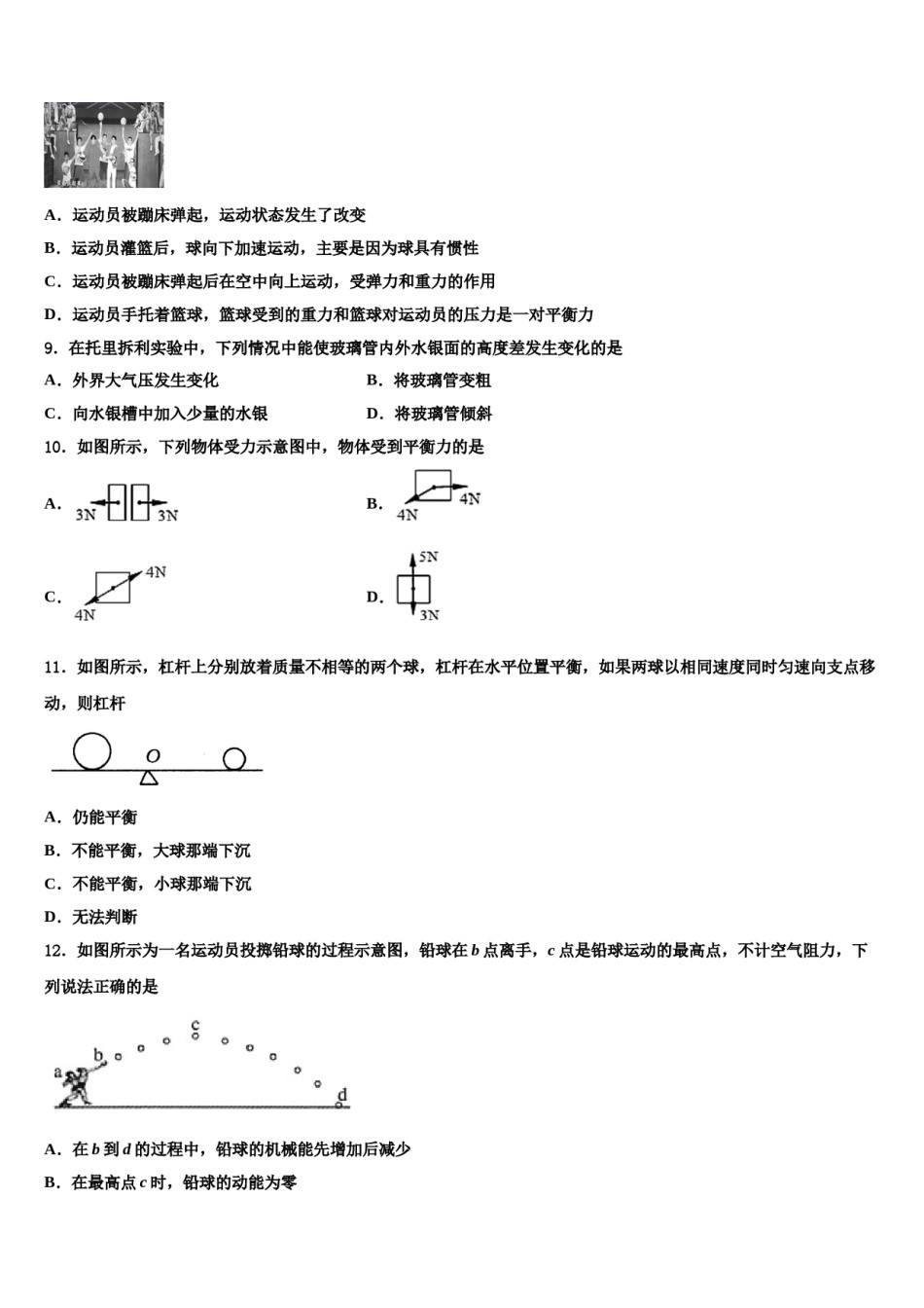 2023-2024学年湖南省衡阳市名校物理八下期末检测试题含解析.doc_第3页