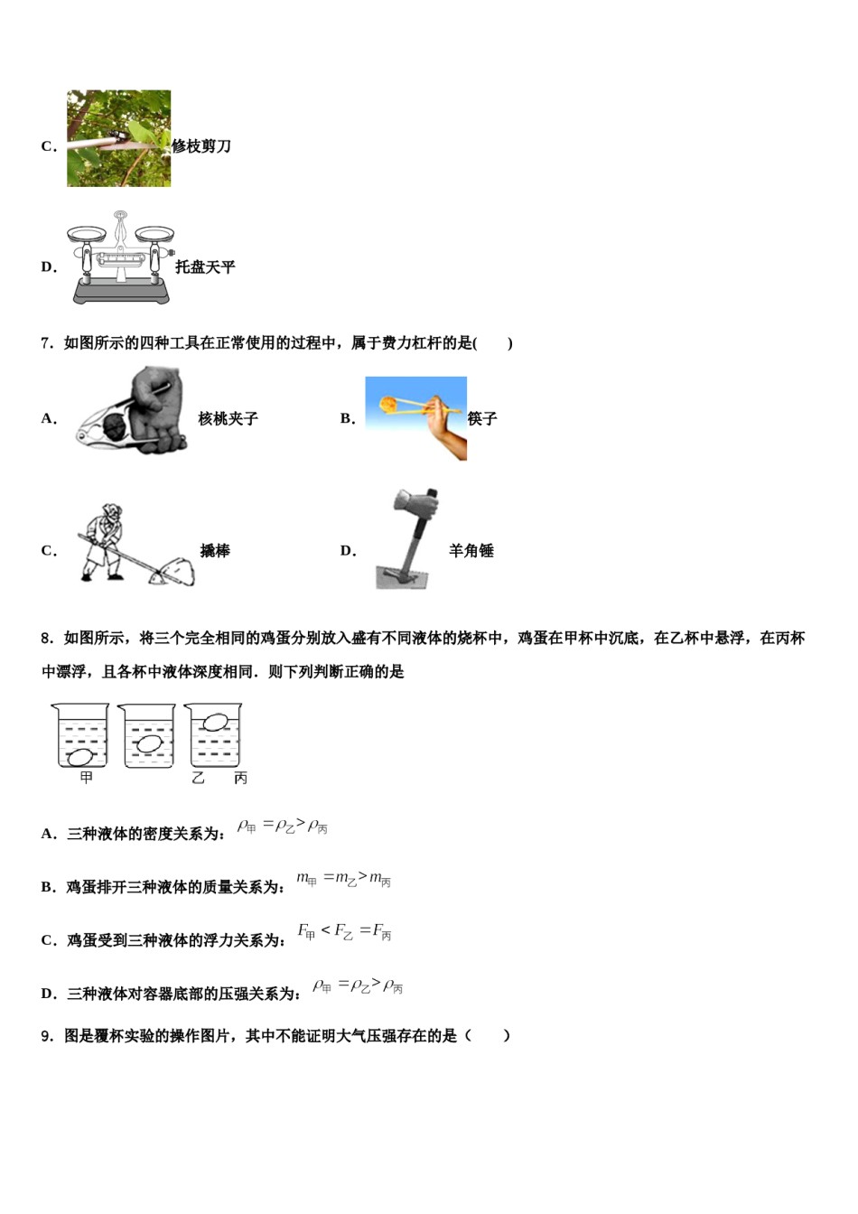 2023-2024学年湖南省郴州市第五完全中学物理八下期末调研试题含解析.doc_第3页