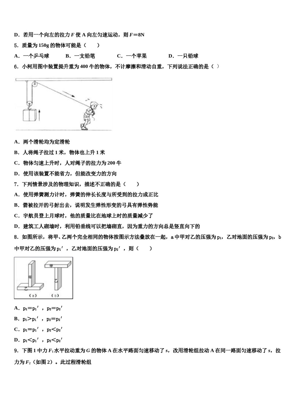2023-2024学年湖南省长沙市一中学湘一南湖学校物理八下期末学业水平测试试题含解析.doc_第2页