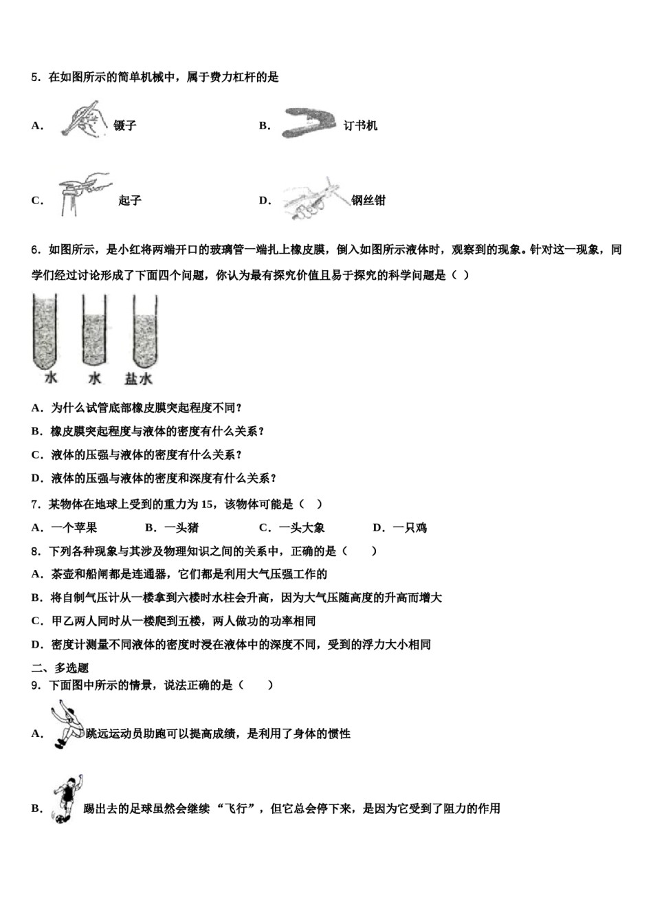 2023-2024学年湖南长沙市一中学集团八年级物理第二学期期末达标检测试题含解析.doc_第2页