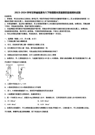 2023-2024学年甘肃省临夏市八下物理期末质量跟踪监视模拟试题含解析.doc
