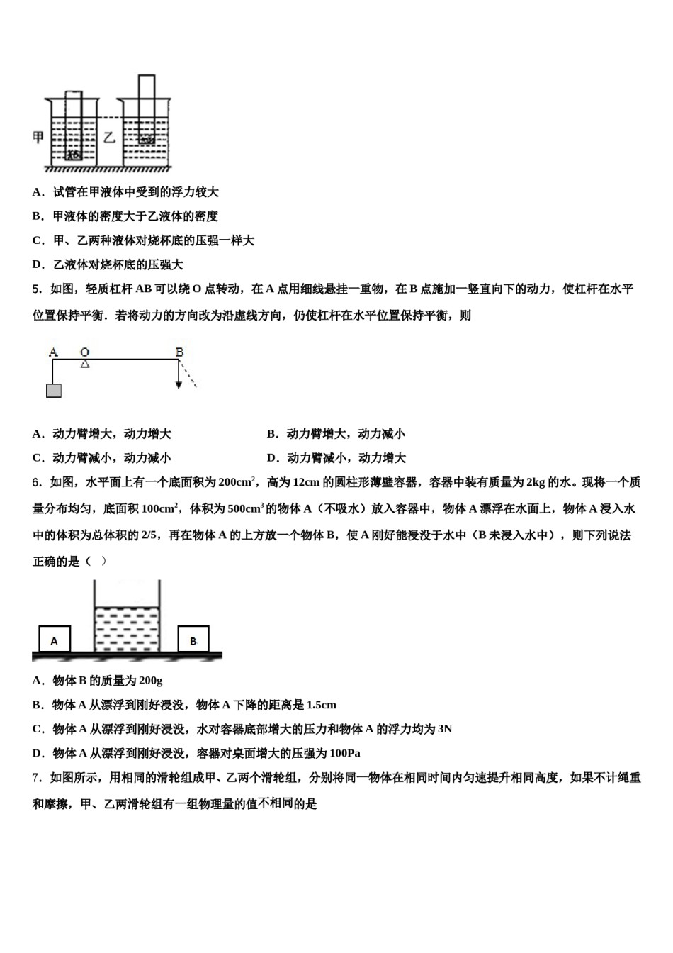 2023-2024学年甘肃省临洮县联考物理八下期末综合测试模拟试题含解析.doc_第2页