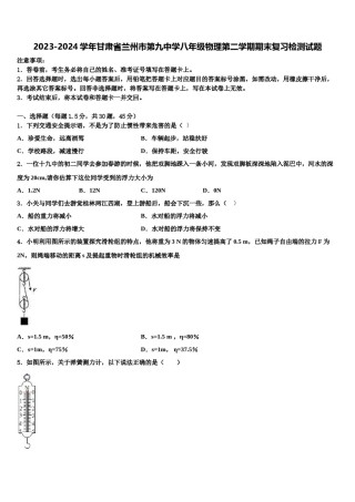 2023-2024学年甘肃省兰州市第九中学八年级物理第二学期期末复习检测试题含解析.doc