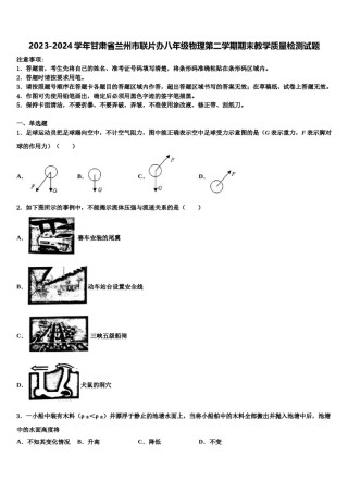 2023-2024学年甘肃省兰州市联片办八年级物理第二学期期末教学质量检测试题含解析.doc