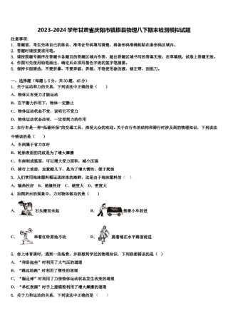 2023-2024学年甘肃省庆阳市镇原县物理八下期末检测模拟试题含解析.doc