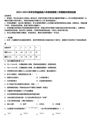 2023-2024学年甘肃省徽县八年级物理第二学期期末预测试题含解析.doc