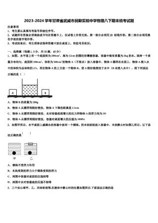 2023-2024学年甘肃省武威市民勤实验中学物理八下期末统考试题含解析.doc