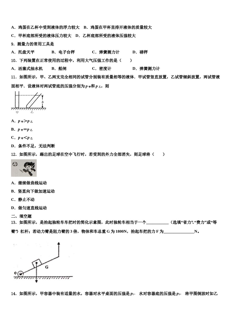2023-2024学年甘肃省武威第十九中学物理八下期末质量跟踪监视模拟试题含解析.doc_第3页