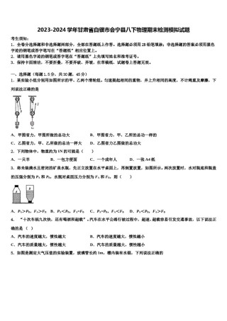 2023-2024学年甘肃省白银市会宁县八下物理期末检测模拟试题含解析.doc