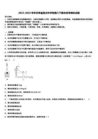 2023-2024学年甘肃省重点中学物理八下期末统考模拟试题含解析.doc