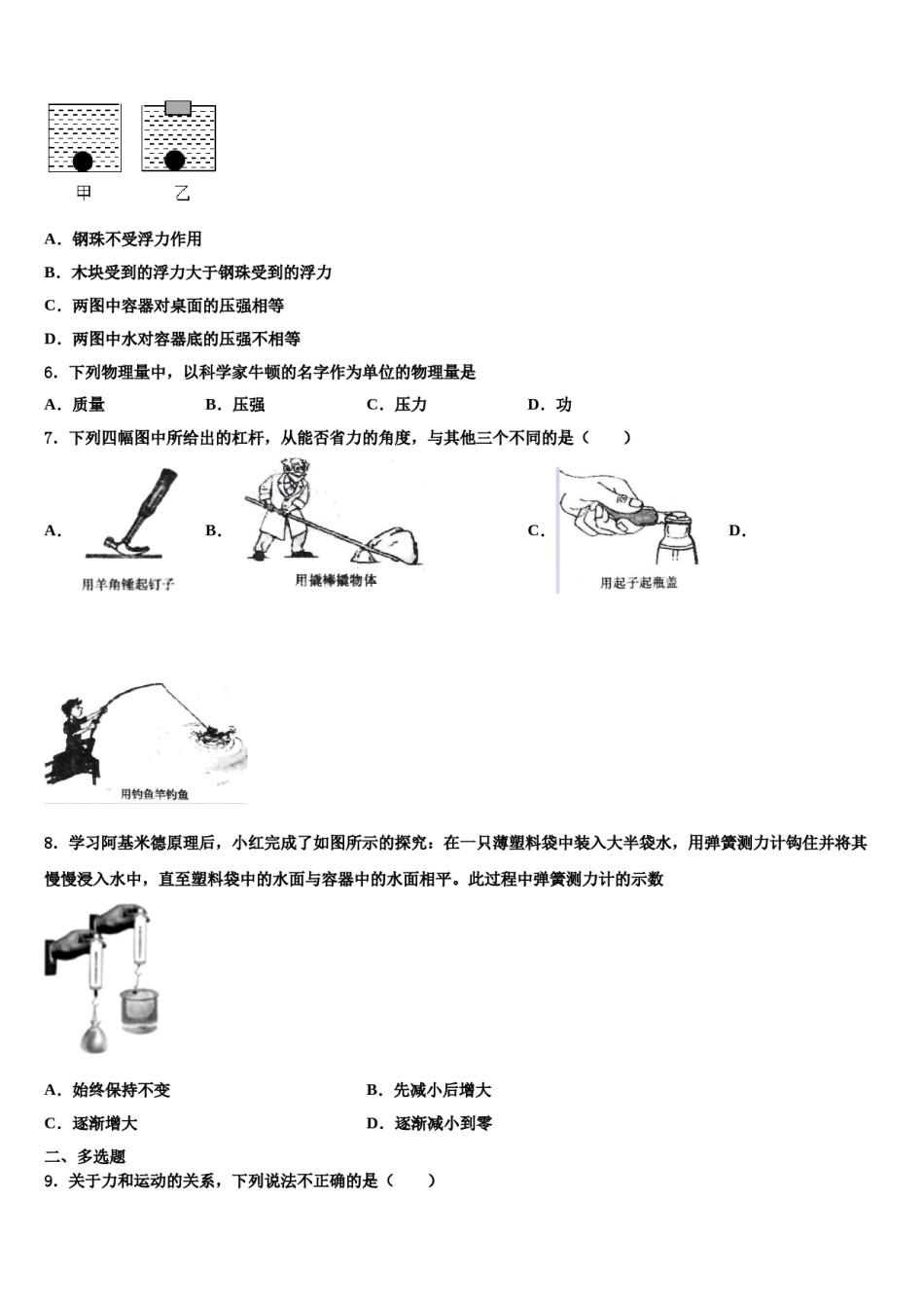 2023-2024学年甘肃省金昌市金川区宁远中学物理八下期末监测试题含解析.doc_第2页