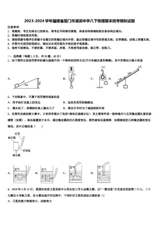 2023-2024学年福建省厦门市湖滨中学八下物理期末统考模拟试题含解析.doc