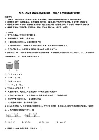 2023-2024学年福建省平和第一中学八下物理期末检测试题含解析.doc