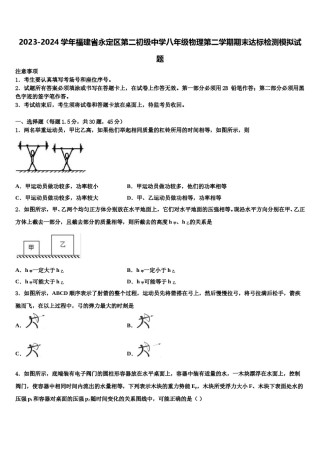 2023-2024学年福建省永定区第二初级中学八年级物理第二学期期末达标检测模拟试题含解析.doc