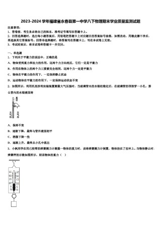 2023-2024学年福建省永春县第一中学八下物理期末学业质量监测试题含解析.doc