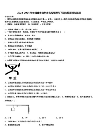 2023-2024学年福建省泉州市名校物理八下期末检测模拟试题含解析.doc