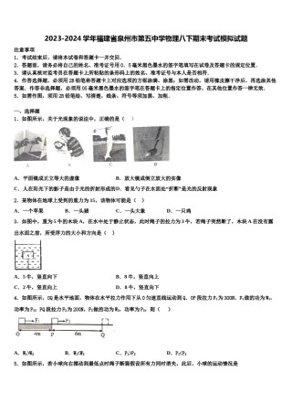 2023-2024学年福建省泉州市第五中学物理八下期末考试模拟试题含解析.doc