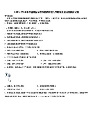 2023-2024学年福建省龙岩市名校物理八下期末质量检测模拟试题含解析.doc