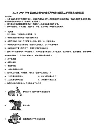 2023-2024学年福建省龙岩市永定区八年级物理第二学期期末检测试题含解析.doc