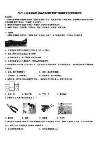 2023-2024学年贵州省八年级物理第二学期期末统考模拟试题含解析.doc