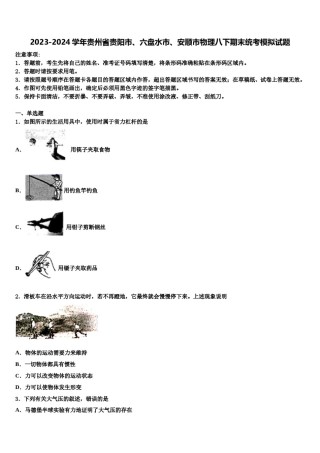 2023-2024学年贵州省贵阳市、六盘水市、安顺市物理八下期末统考模拟试题含解析.doc