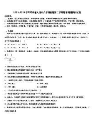 2023-2024学年辽宁省大连市八年级物理第二学期期末调研模拟试题含解析.doc