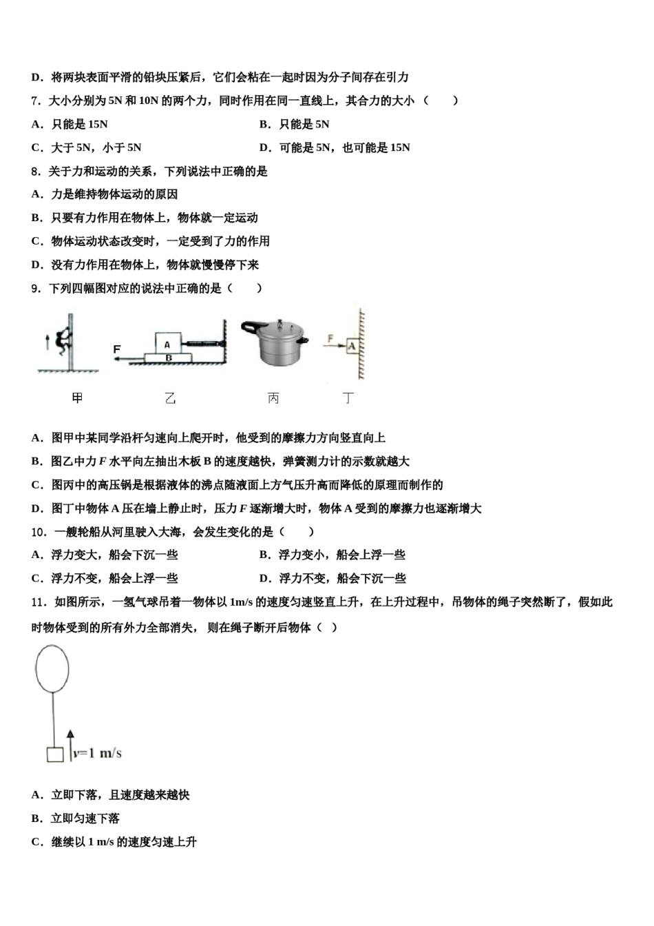 2023-2024学年辽宁省沈阳市第八十二中学物理八下期末达标检测模拟试题含解析.doc_第2页