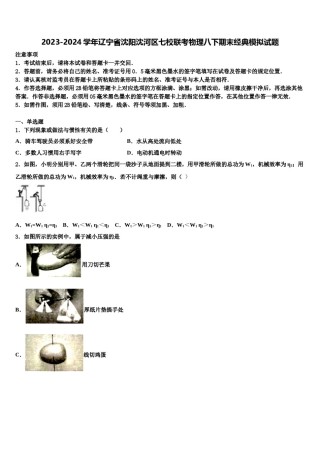 2023-2024学年辽宁省沈阳沈河区七校联考物理八下期末经典模拟试题含解析.doc