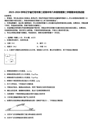 2023-2024学年辽宁省灯塔市第二初级中学八年级物理第二学期期末检测试题含解析.doc