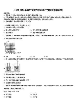 2023-2024学年辽宁省葫芦岛市物理八下期末统考模拟试题含解析.doc