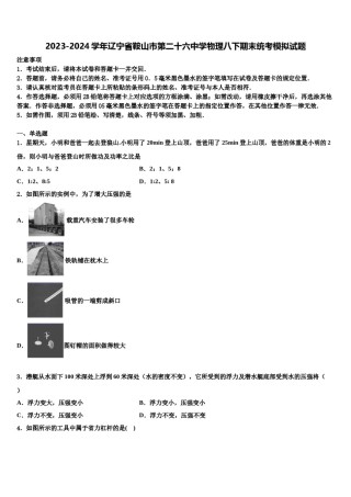 2023-2024学年辽宁省鞍山市第二十六中学物理八下期末统考模拟试题含解析.doc