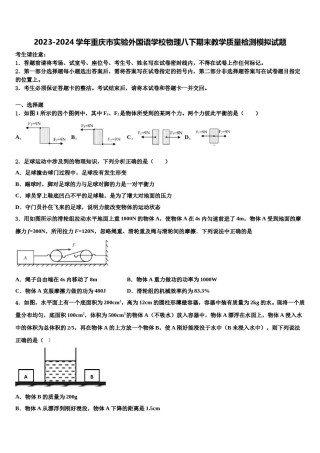 2023-2024学年重庆市实验外国语学校物理八下期末教学质量检测模拟试题含解析.doc
