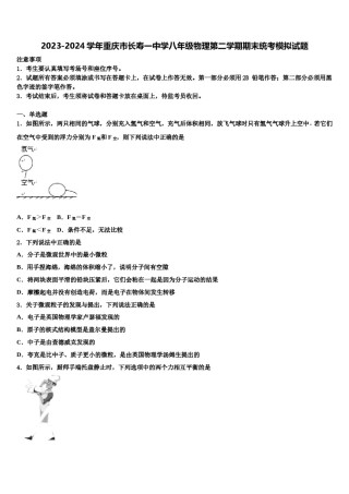 2023-2024学年重庆市长寿一中学八年级物理第二学期期末统考模拟试题含解析.doc