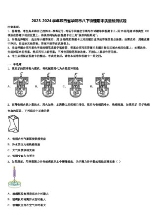 2023-2024学年陕西省华阴市八下物理期末质量检测试题含解析.doc