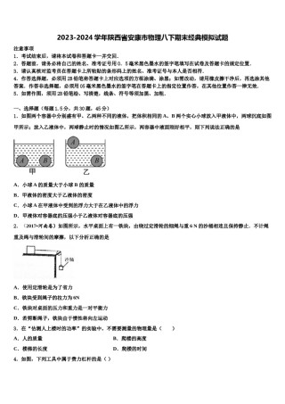 2023-2024学年陕西省安康市物理八下期末经典模拟试题含解析.doc