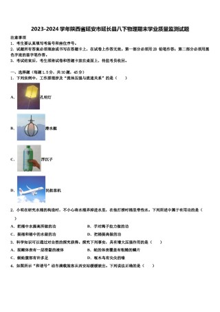 2023-2024学年陕西省延安市延长县八下物理期末学业质量监测试题含解析.doc