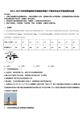 2023-2024学年陕西省榆林市榆阳区物理八下期末学业水平测试模拟试题含解析.doc
