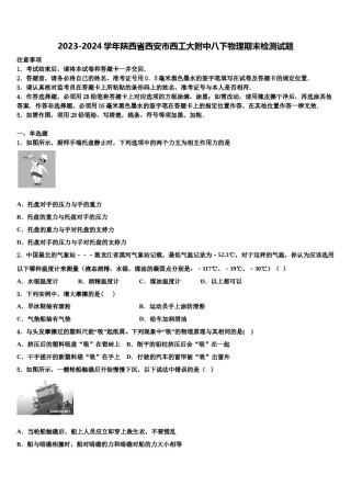 2023-2024学年陕西省西安市西工大附中八下物理期末检测试题含解析.doc