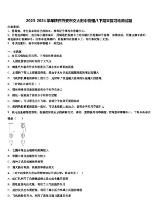 2023-2024学年陕西西安市交大附中物理八下期末复习检测试题含解析.doc