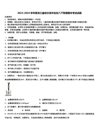 2023-2024学年黑龙江省哈尔滨市名校八下物理期末考试试题含解析.doc