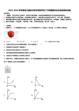 2023-2024学年黑龙江省哈尔滨市实验学校八下物理期末综合测试模拟试题含解析.doc