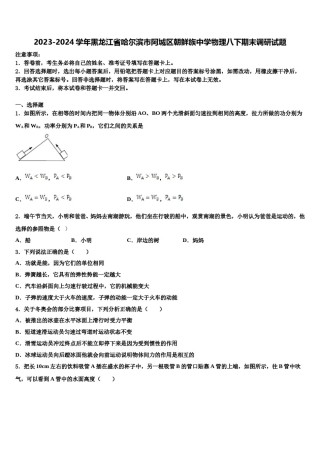 2023-2024学年黑龙江省哈尔滨市阿城区朝鲜族中学物理八下期末调研试题含解析.doc