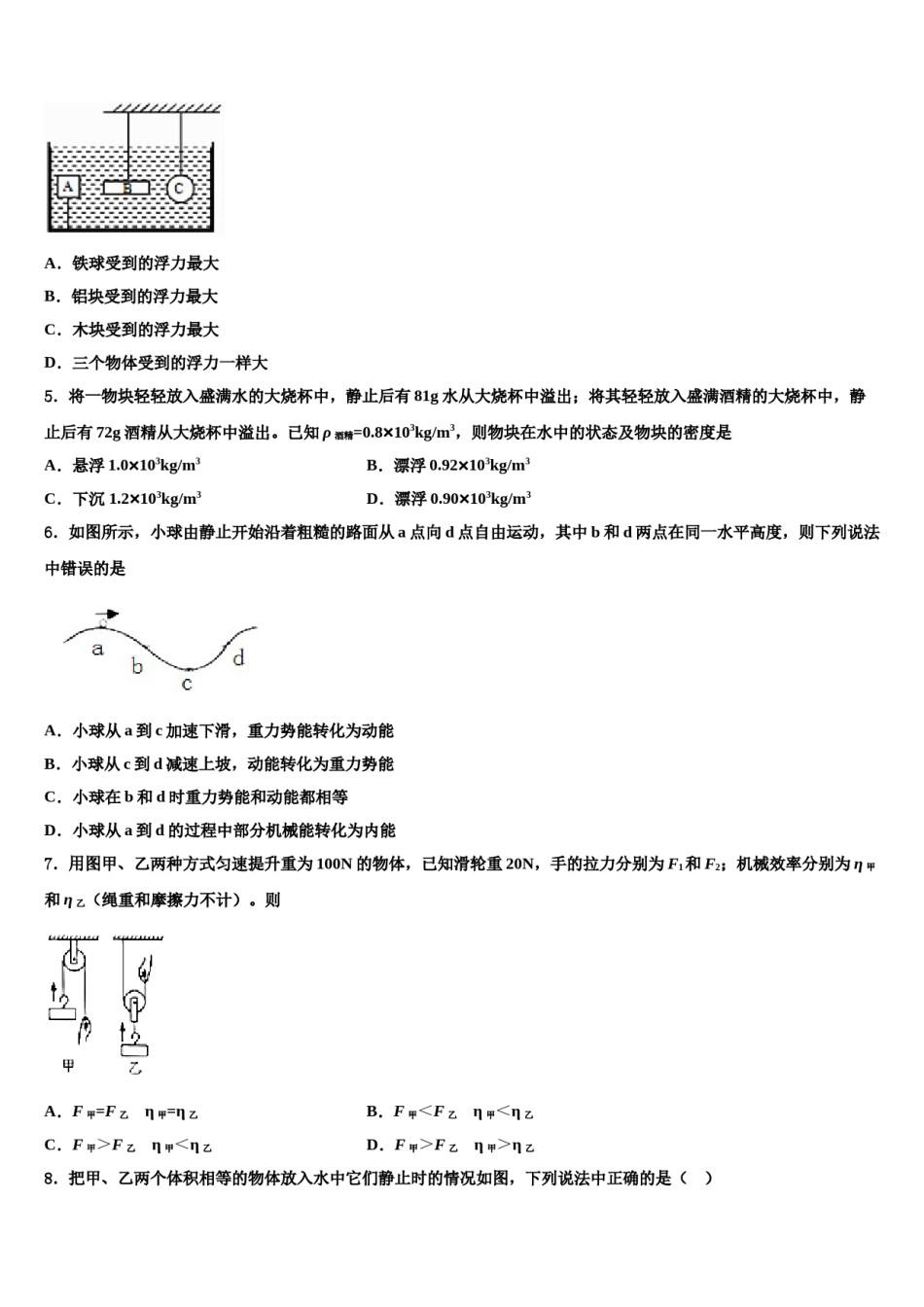2023-2024学年黑龙江省大庆市三站中学物理八下期末检测模拟试题含解析.doc_第2页