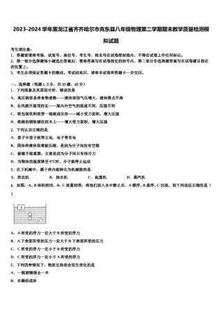 2023-2024学年黑龙江省齐齐哈尔市克东县八年级物理第二学期期末教学质量检测模拟试题含解析.doc