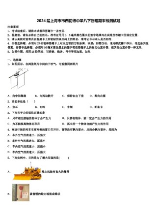 2024届上海市市西初级中学八下物理期末检测试题含解析.doc