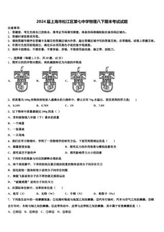 2024届上海市松江区第七中学物理八下期末考试试题含解析.doc